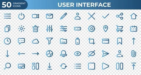 Set of 50 User Interface icons in gradient style. Menu, calendar, clock. Gr.. Stock Illustration