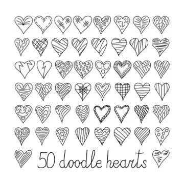 Set of 50 vector doodle hearts Stock Illustration