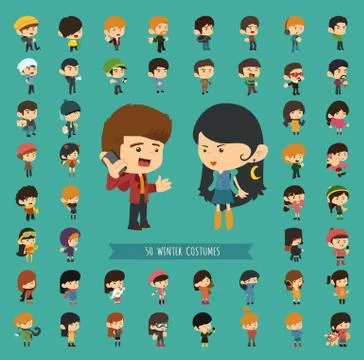 Set of 50 winter collection character Stock-Illustration