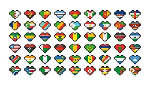 Set of 54 pixel art flags of the countries of Africa. Icon set Vector Illus.. Ilustración de archivo