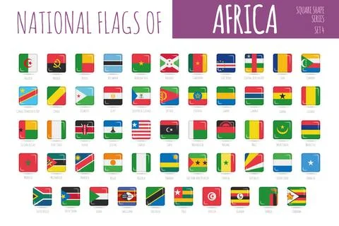 Set of 54 square shaped flags of the countries of Africa. Icon set Vector I.. Stock Illustration