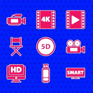 Set 5d virtual reality, USB flash drive, Screen tv with Smart video, Cinema.. Illustrazione stock
