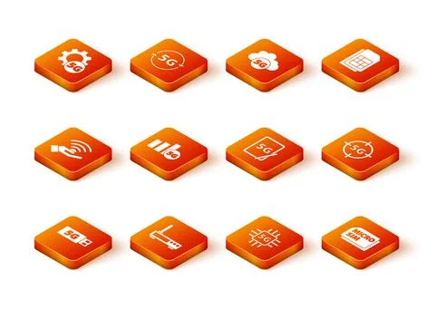 Set 5G modem, Router and wi-fi signal, network, Processor, Graphic tablet with Stock Illustration