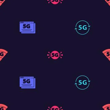 Set 5G network, , and on seamless pattern. Vector 스톡 일러스트
