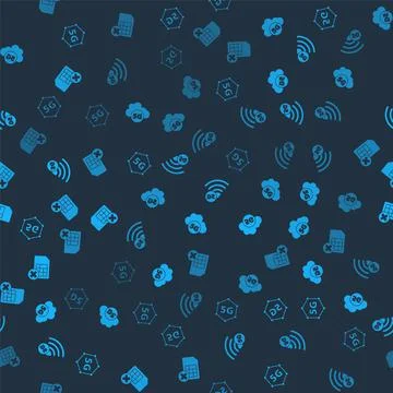 Set 5G network, Cloud, and Sim card rejected on seamless pattern. Vector Stockillustratie