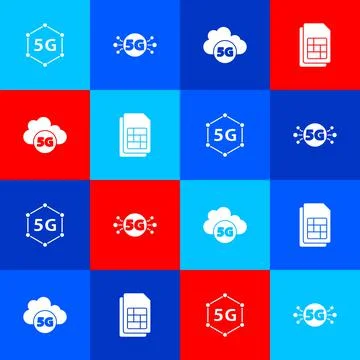Set 5G network, , Cloud and Sim card icon. Vector 스톡 일러스트