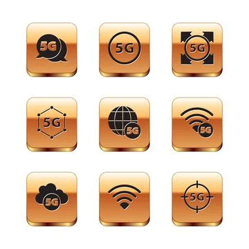 Set 5G network, Cloud, Wi-Fi wireless, and icon. Vector 库存插图