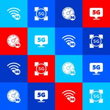 Set 5G network, , Digital speed meter and Location icon. Vector イラスト素材