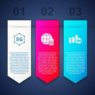 Set 5G network, Globe Sim Card and . Business infographic template. Vector 스톡 일러스트
