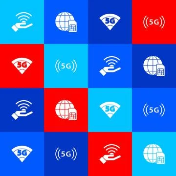 Set 5G network, Globe Sim Card, and icon. Vector Illustrazione stock