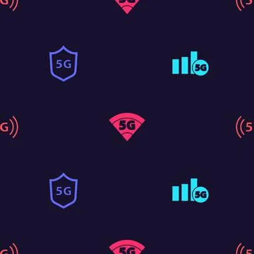 Set 5G network, Protective shield, and on seamless pattern. Vector イラスト素材