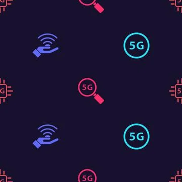 Set 5G network, , Search and Processor on seamless pattern. Vector 스톡 일러스트