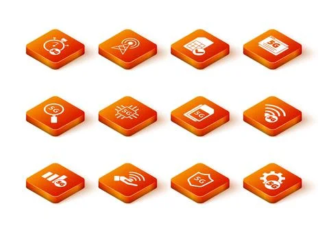 Set 5G network, Search, Processor, Protective shield, Sim Card, Setting and icon Stock Illustration