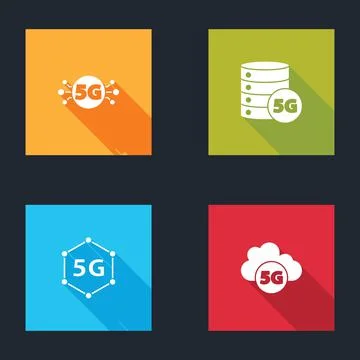 Set 5G network, Server, and Cloud icon. Vector Stockillustratie