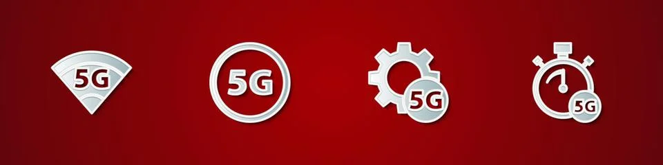 Set 5G network, , Setting and Digital speed meter icon. Vector イラスト素材