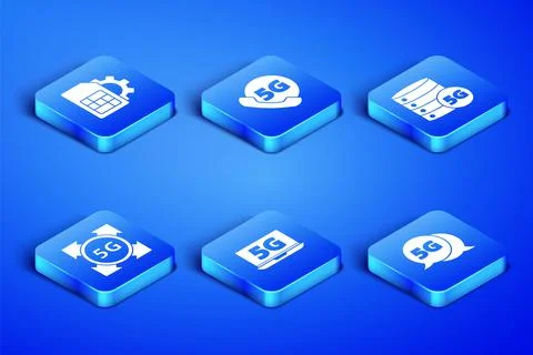 Set 5G network, Sim card setting, Laptop with, Phone and Server icon. Vector Stock Illustration