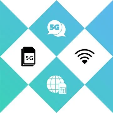 Set 5G Sim Card, Globe, network and Wi-Fi wireless icon. Vector 스톡 일러스트