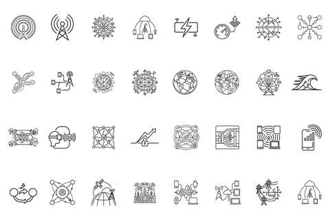 Set of 5g technology and telecommunication line icons Stock Illustration