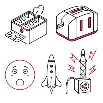 Set of 6 Abstract Bread and Toast Minimalist Icons Stock Illustration