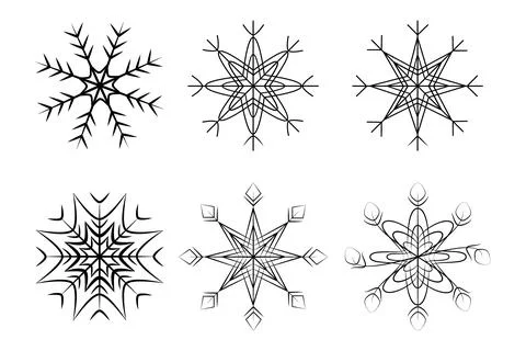 Set of 6 abstract patterned snowflakes. Design elements for Christmas or New Stock Illustration