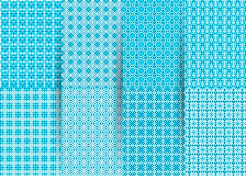 Set of 6 abstract seamless checkered geometric patterns. Vector blue geometri イラスト素材