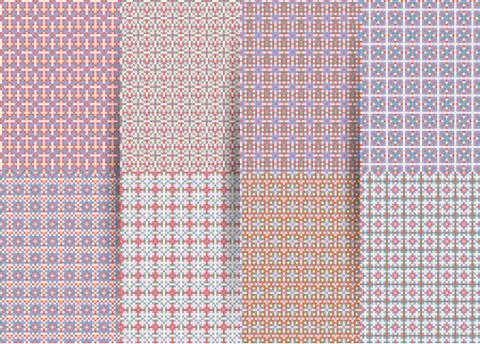 Set of 6 abstract seamless checkered geometric patterns. Vector lilac geometr 스톡 일러스트