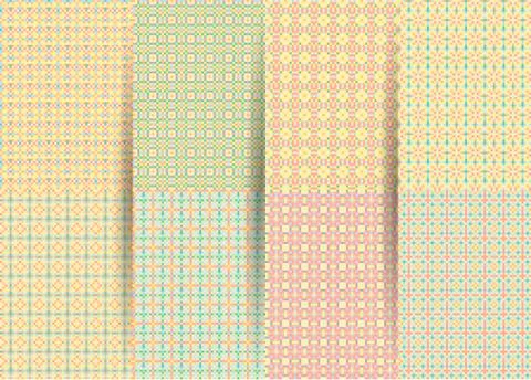 Set of 6 abstract seamless checkered geometric patterns. Vector yellow geomet 스톡 일러스트