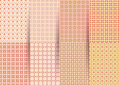 Set of 6 abstract seamless checkered geometric patterns. Vector pink geometri イラスト素材