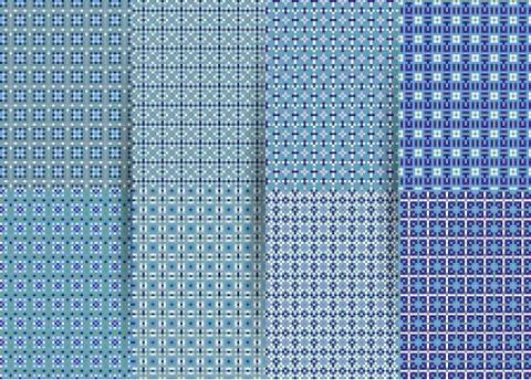 Set of 6 abstract seamless checkered geometric patterns. Vector blue geometri Stock Illustration