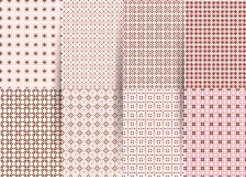 Set of 6 abstract seamless checkered geometric patterns. Vector pink geometri Stock Illustration