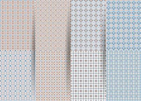 Set of 6 abstract seamless checkered geometric patterns. Vector blue geometri Stock Illustration