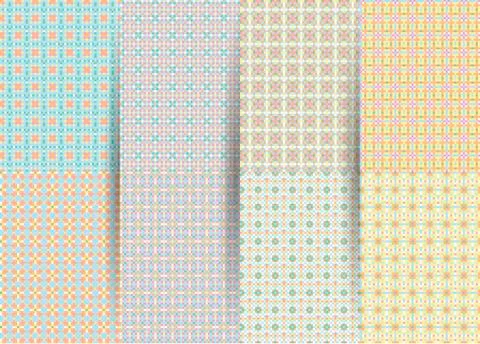 Set of 6 abstract seamless checkered geometric patterns. Vector yellow geomet 스톡 일러스트