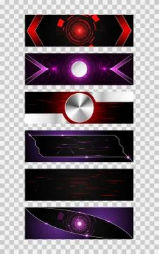 Set of 6 banner abstract technology concept metallic hi tech future Stock Illustration