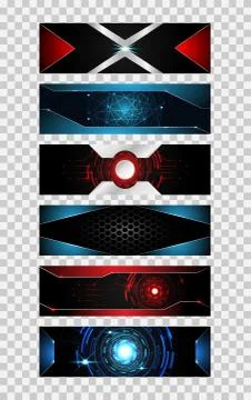 Set of 6 banner abstract technology concept metallic hi tech future Stock Illustration