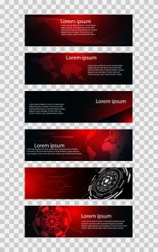 Set of 6 banner abstract technology concept red black hi tech future Stock Illustration