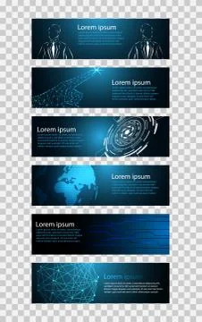 Set of 6 banner abstract technology concept blue black hi tech future Illustrazione stock