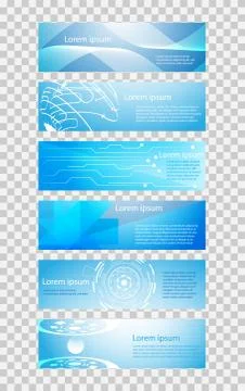 Set of 6 banner abstract technology concept blue black hi tech future Stock Illustration