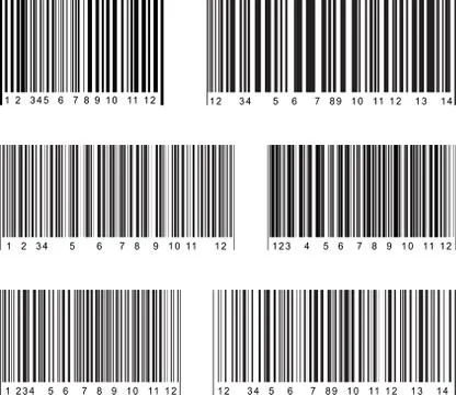 Set of 6 bar code labels. Vector illustration. Stock Illustration