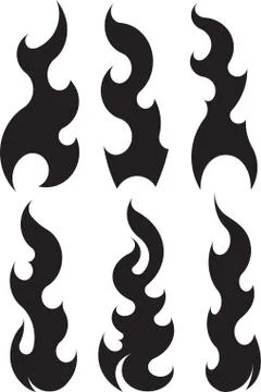 Set of 6 black fires for design or tattoo Stock Illustration