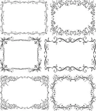 Set of 6 black vector frames for your design Illustrazione stock