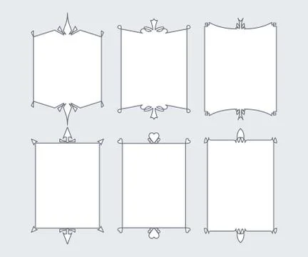 Set of 6 calligraphic frames with full editable fill colors and stroke weight 스톡 일러스트