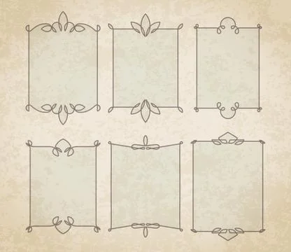 Set of 6 calligraphic frames with full editable fill colors and stroke weight 스톡 일러스트