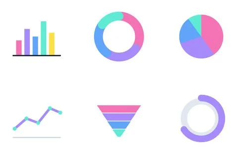 Set Of 6 Chart And Diagram Components, flat design element set Stock Illustration