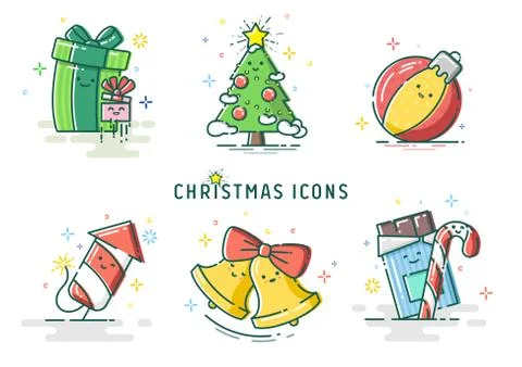 Set of 6 Christmas icon vector illustration Stock-Illustration