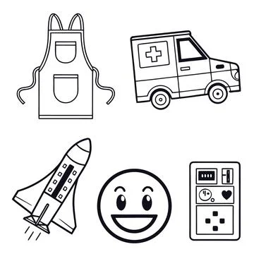 Set of 6 Clean Abstract Cooking Apron Icons Stock Illustration