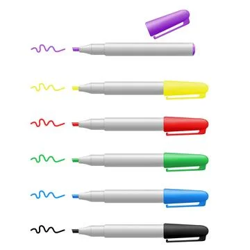 Set of 6 colored markers Stock Illustration