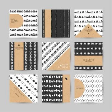 Set of 6 creative cards with hand-drawn patterns イラスト素材