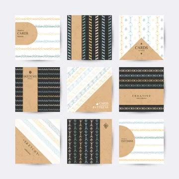 Set of 6 creative cards with hand-drawn tribal patterns Stock Illustration