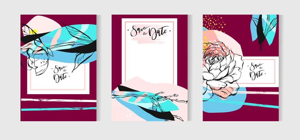 Set of 6 cute creative card templates with lettering. Vector illustration. Hand Stock Illustration