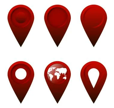 A set of 6 of dark red Geolocation of flat icons. Illustrazione stock